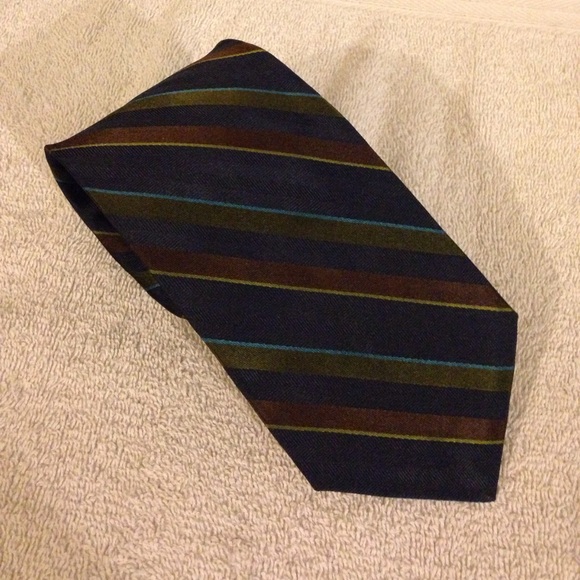 Altea Accessories - Altea Navy w/ Olive & Brown Stripe Silk Tie Altea Accessories - Altea Navy w/ Olive & Brown Stripe Silk Tie