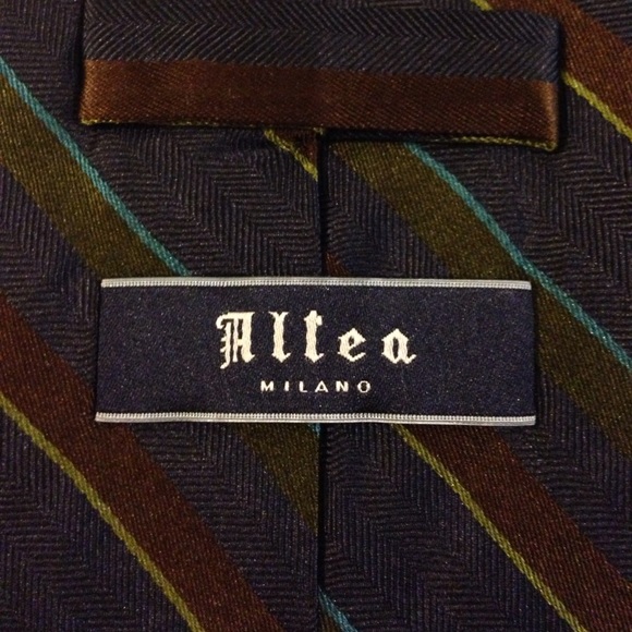 Altea Accessories - Altea Navy w/ Olive & Brown Stripe Silk Tie Altea Accessories - Altea Navy w/ Olive & Brown Stripe Silk Tie