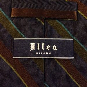 Altea Accessories - Altea Navy w/ Olive & Brown Stripe Silk Tie Altea Accessories - Altea Navy w/ Olive & Brown Stripe Silk Tie