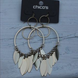 Chico's Dangling Gold Hoop Earrings with Leaves