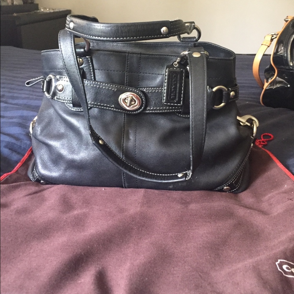 Black leather Coach handbag