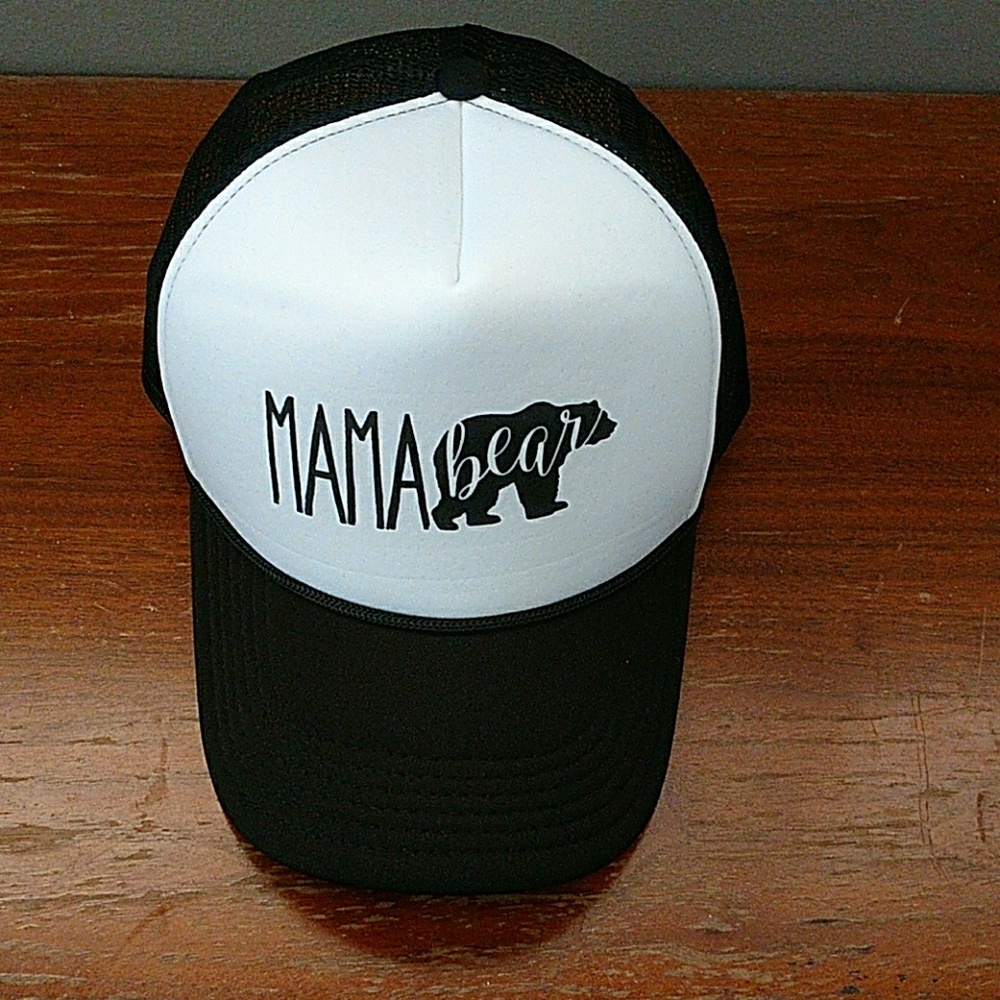 Hat trucker mama bear black and white nwot