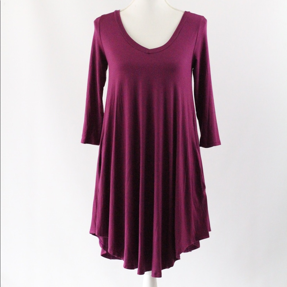 Comfy V-Neck Dress (Plumb)