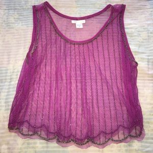 Purple Beaded Mesh Top
