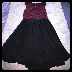 Red|Black Striped Chiffon Dress