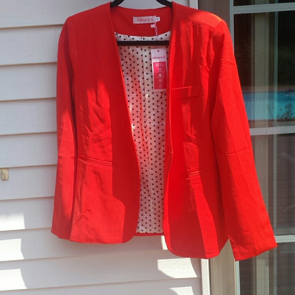 Coral orange Blazer with polka dot lining