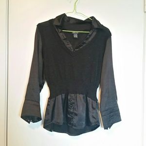 Black Satin + Vest Career Top