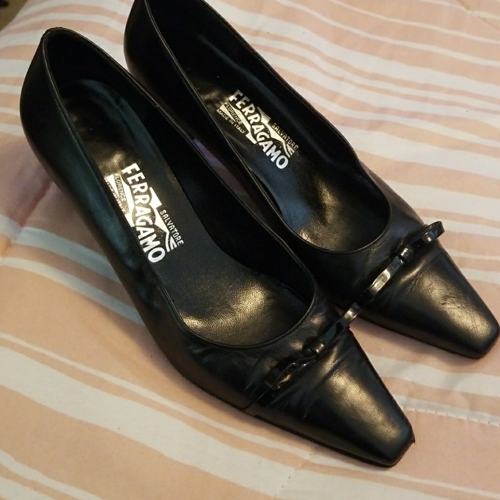 Size 8 Ferragamo Black Kitten heels 2 inch