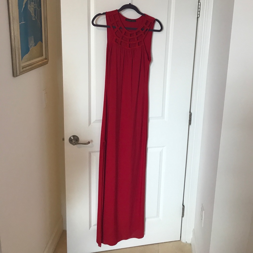 Red gown with caged cutout top