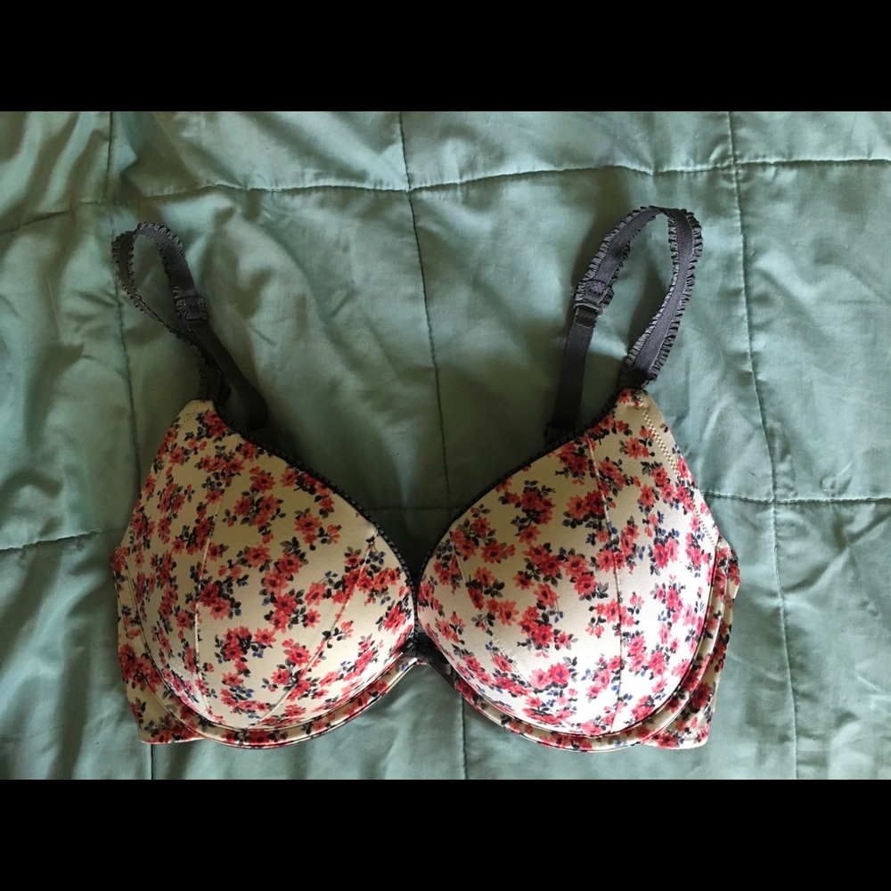 Aerie 34D Emma push up bra pink + cream floral