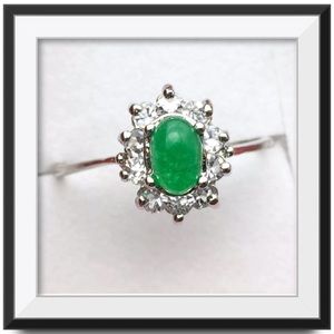 🍓Sz 6 Jade 18k White Plated Crystal Ring