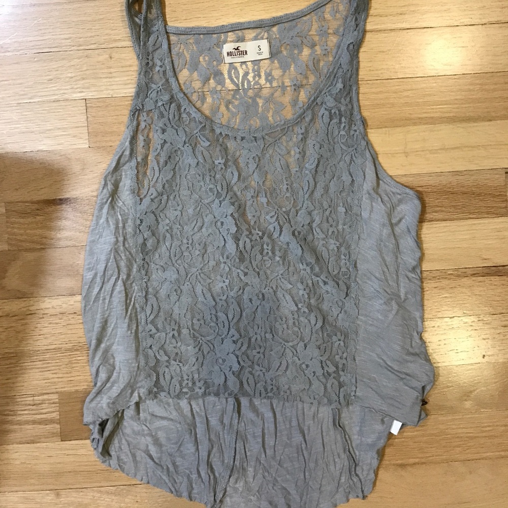Hollister, gray lace tank top