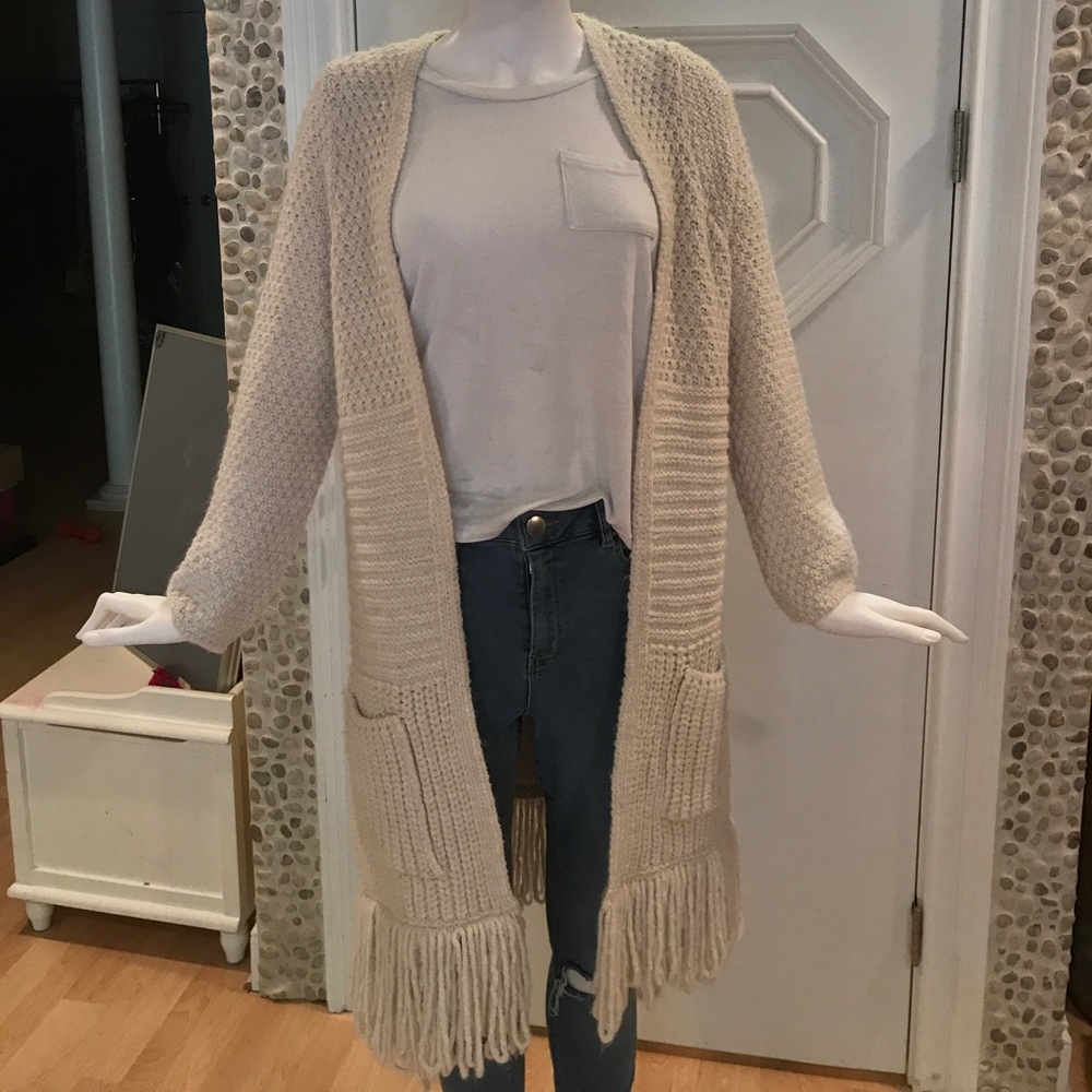 Mango Long Cream Cardigan with frills