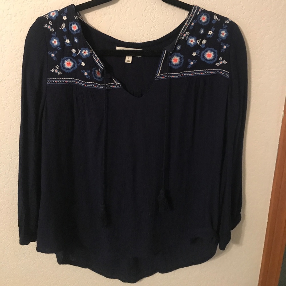 Blue embroidered top