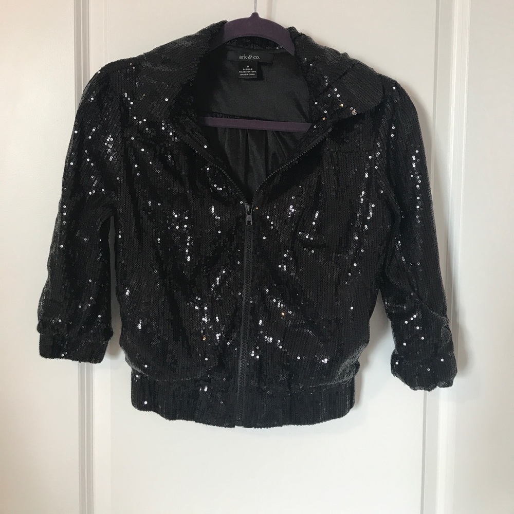 Sequin hoodie crop jacket bomber