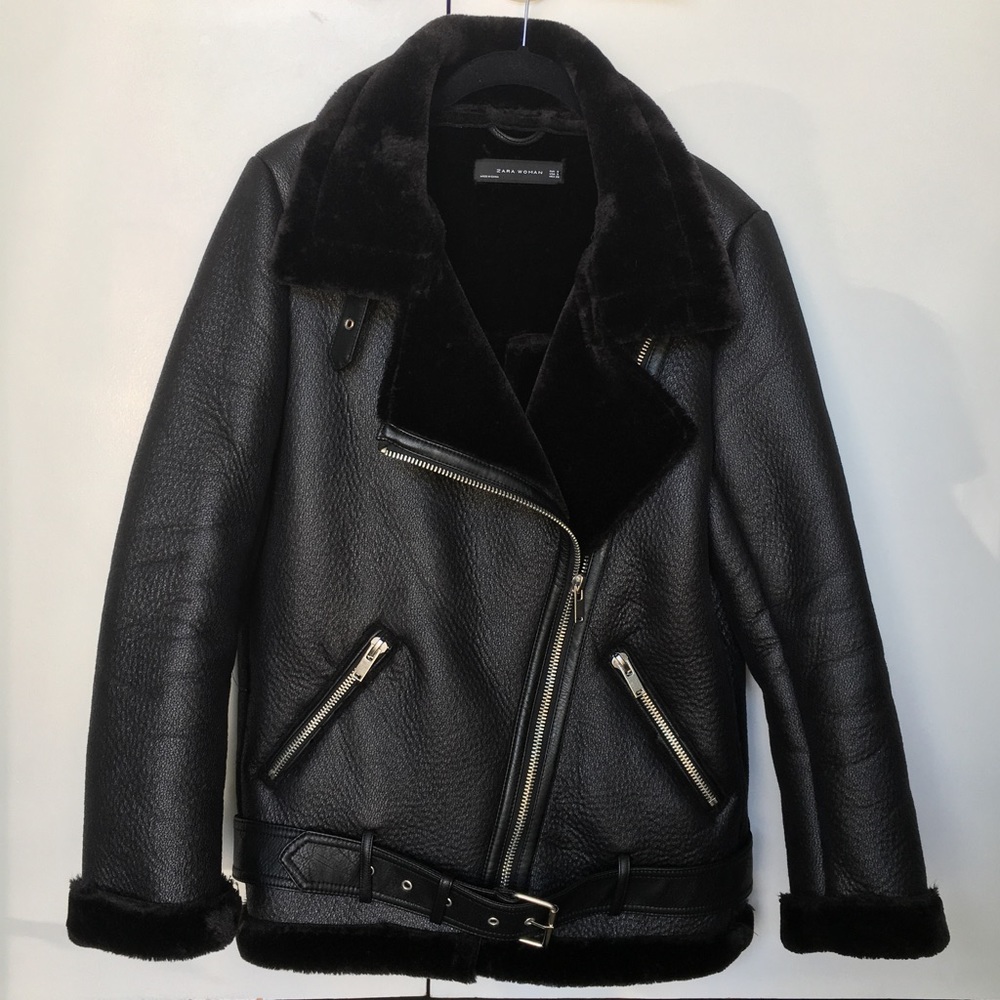 Zara Faux Fur Collar Biker Jacket