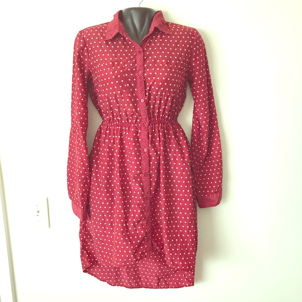 Burgundy and White Polka Dot Dress