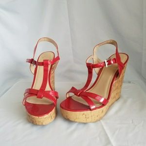 Red strappy wedges