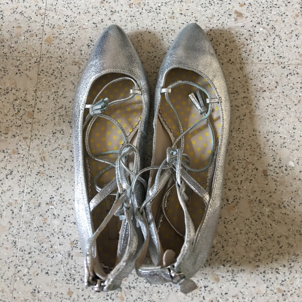 Lace up silver flat