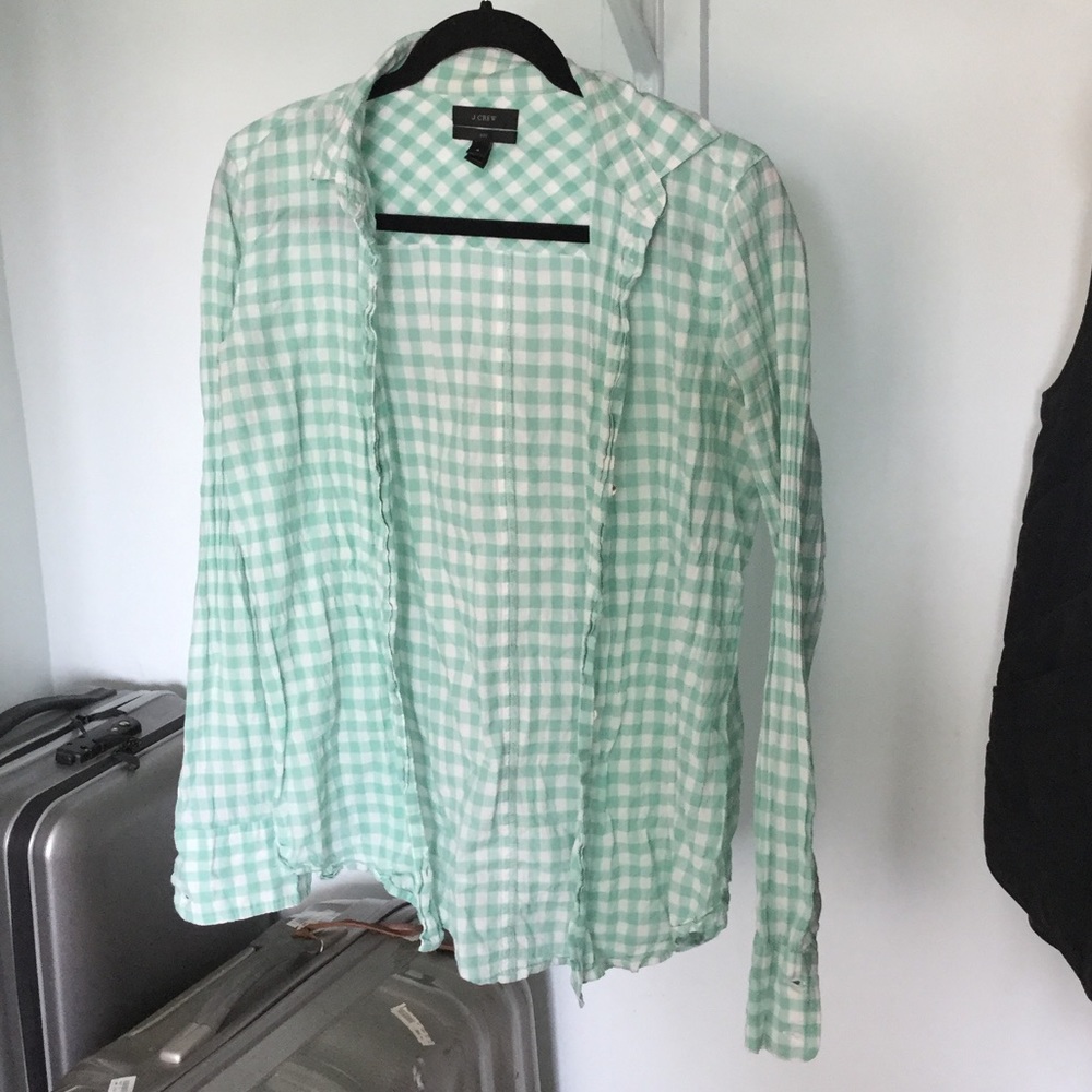 J. Crew Boy Shirt in Mint Crinkle Gingham