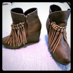 Brown wedge booties