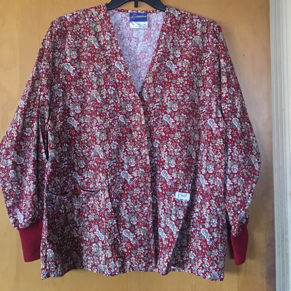 Red Floral Scrub Jacket