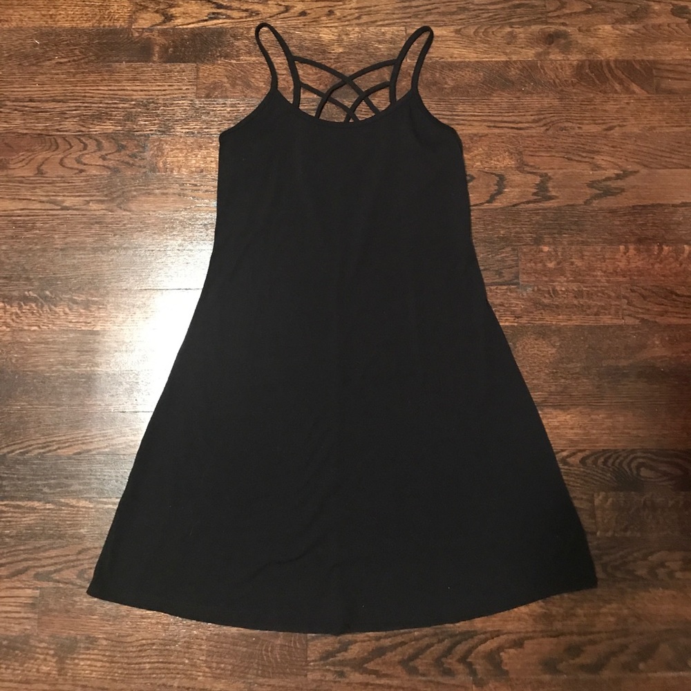 Black Spaghetti Strap Dress with Criss Cross Back