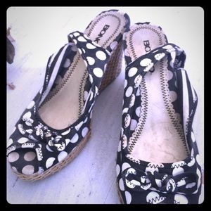 Black & White polka dot, peep toe wedges