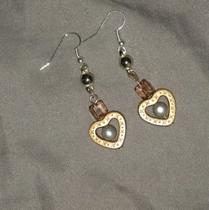 Brown and silver heart earrings *3 for $10*