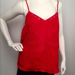 Margo & Sebastian red lace tank top Sz S