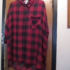 Ava & Viv burgundy plaid button up 1X