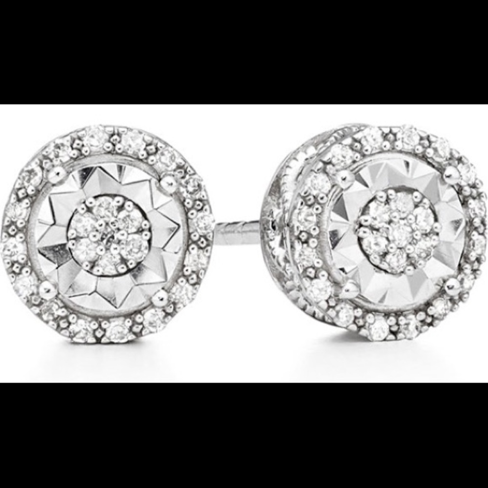 Round White Diamond Sterling Silver Stud Earrings