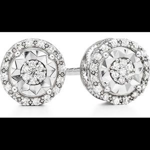 Round White Diamond Sterling Silver Stud Earrings