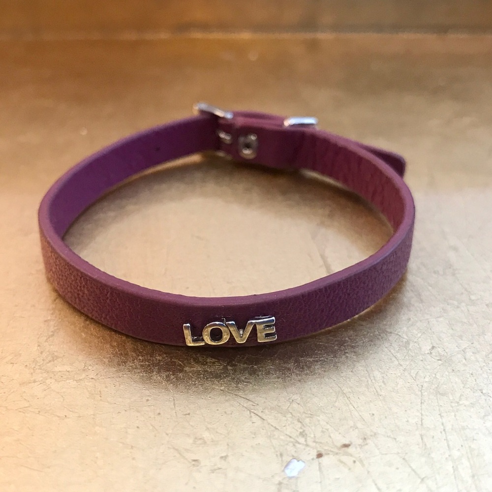 Purple Leather "Love" Bracelet - Picture 5 of 7