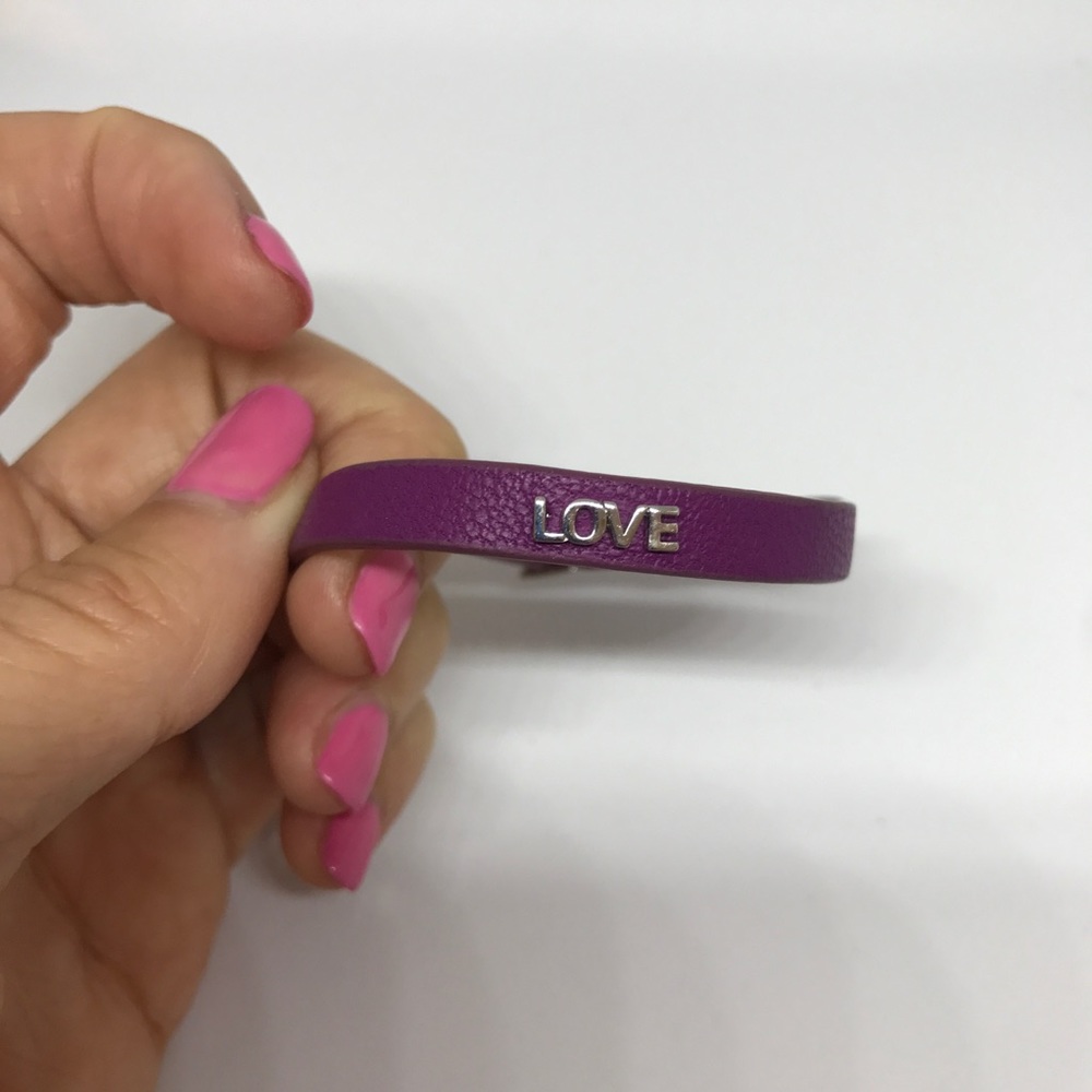 Purple Leather "Love" Bracelet - Picture 2 of 7