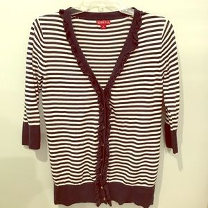 Merona Navy Striped Cardigan with Ruffles