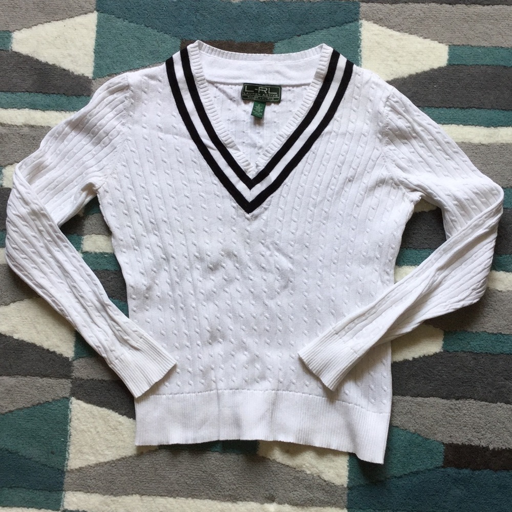 Ralph Lauren Active White Cable Knit Sweater
