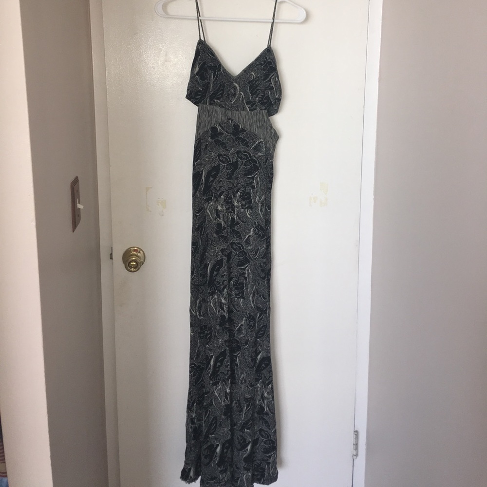 Black & Tan patterned maxi dress with side cutouts