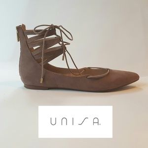 Unisa taupe suede lace-up flats pointy toe