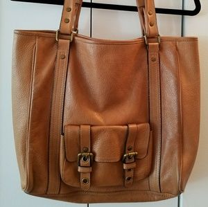 Massimo Dutti large tan leather tote bag.