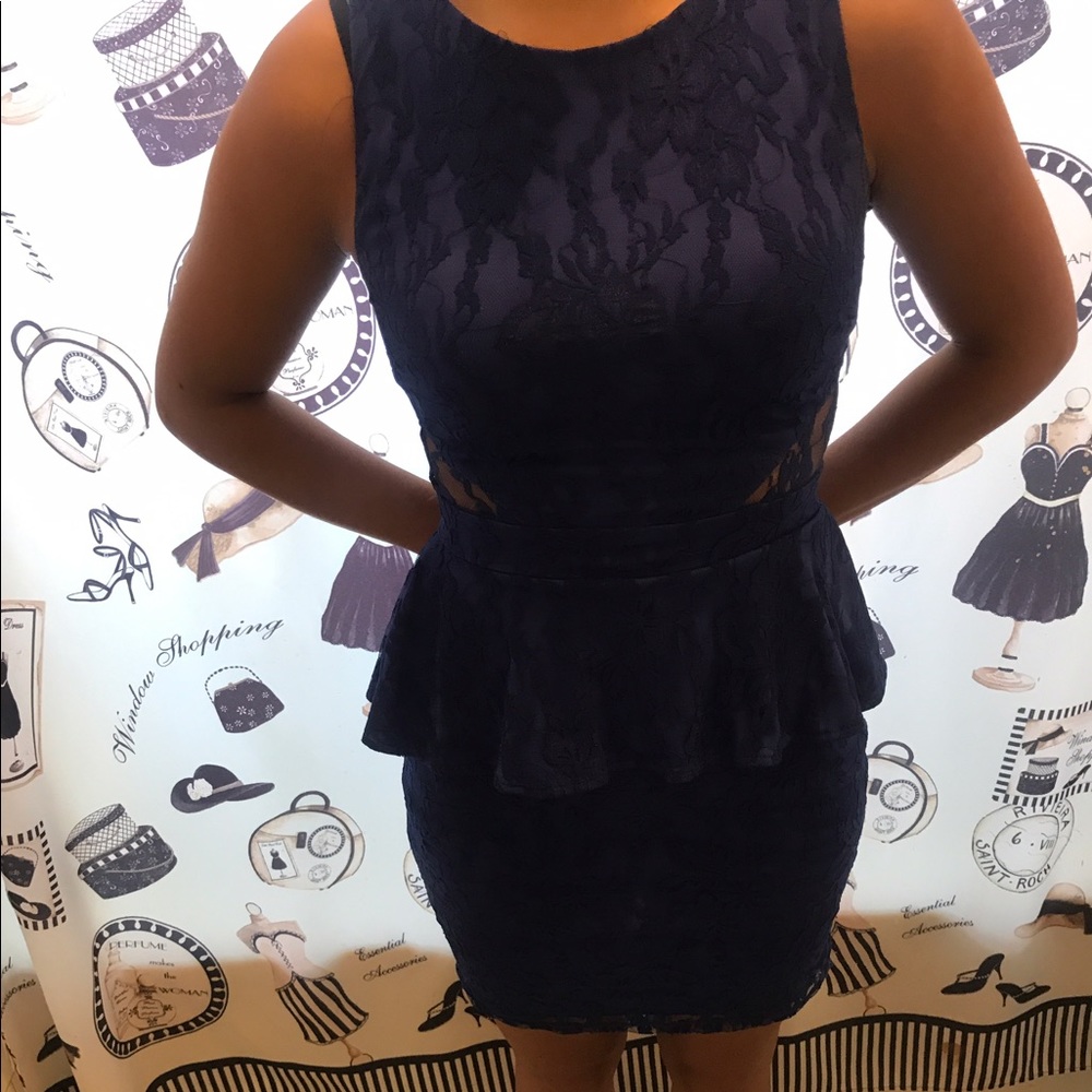 Blue lace peplum dress