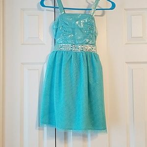 Turquoise sparkly dress from Justice.