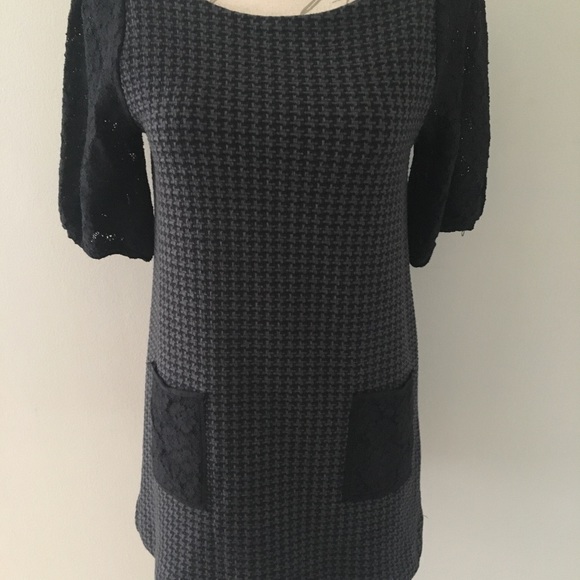 Anthropologie Postage Stamp Black Dress w/ Lace S - Picture 2 of 8