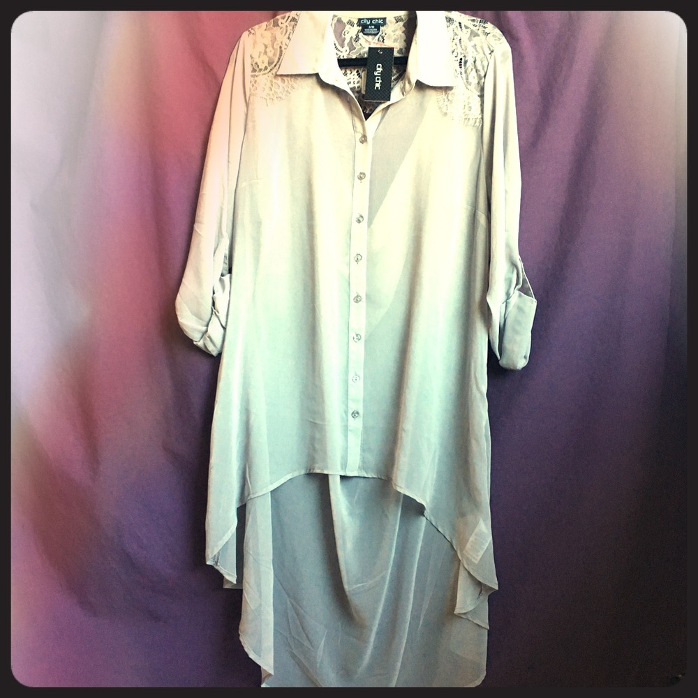 Hi-Low Plus Size Sheer Blouse
