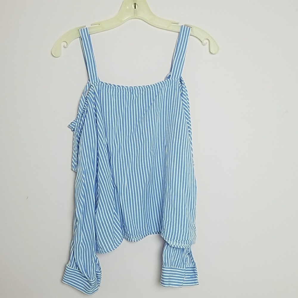 Striped blue open shoulder top