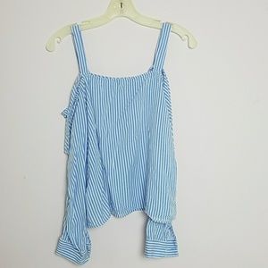 Striped blue open shoulder top
