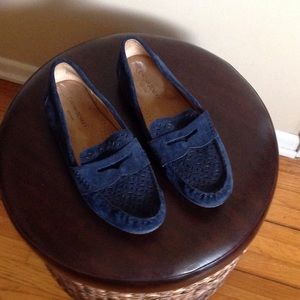 Blue suede loafers