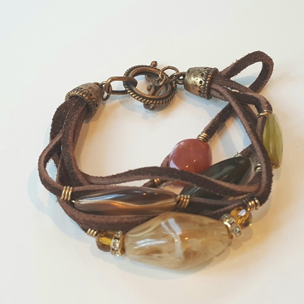 Chico's bracelet - wire-wrapped stones on brown