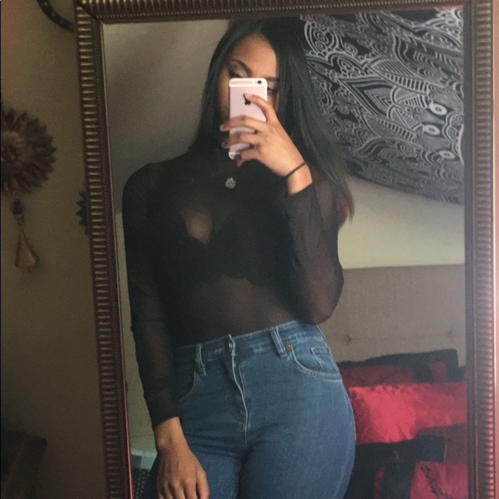 Size small, black mesh bodysuit