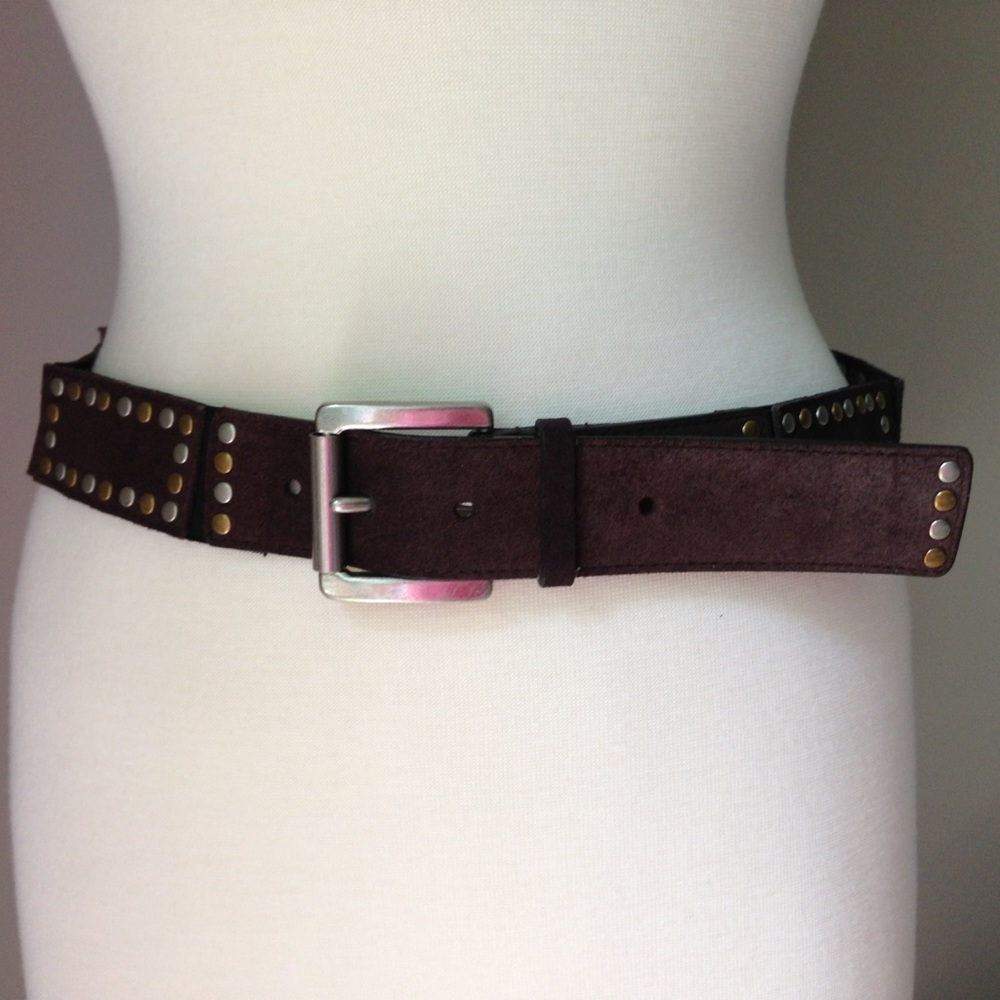 Michael Kors Brown Leather Belt-Gold/Silver Studs